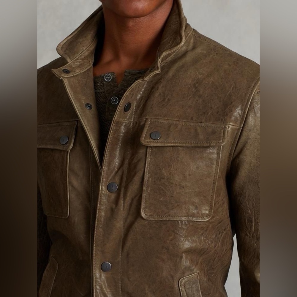 John Varvatos Collection Snap Front Leather Trucker Jacket Size EU 50 USA 40 - Picture 3 of 10